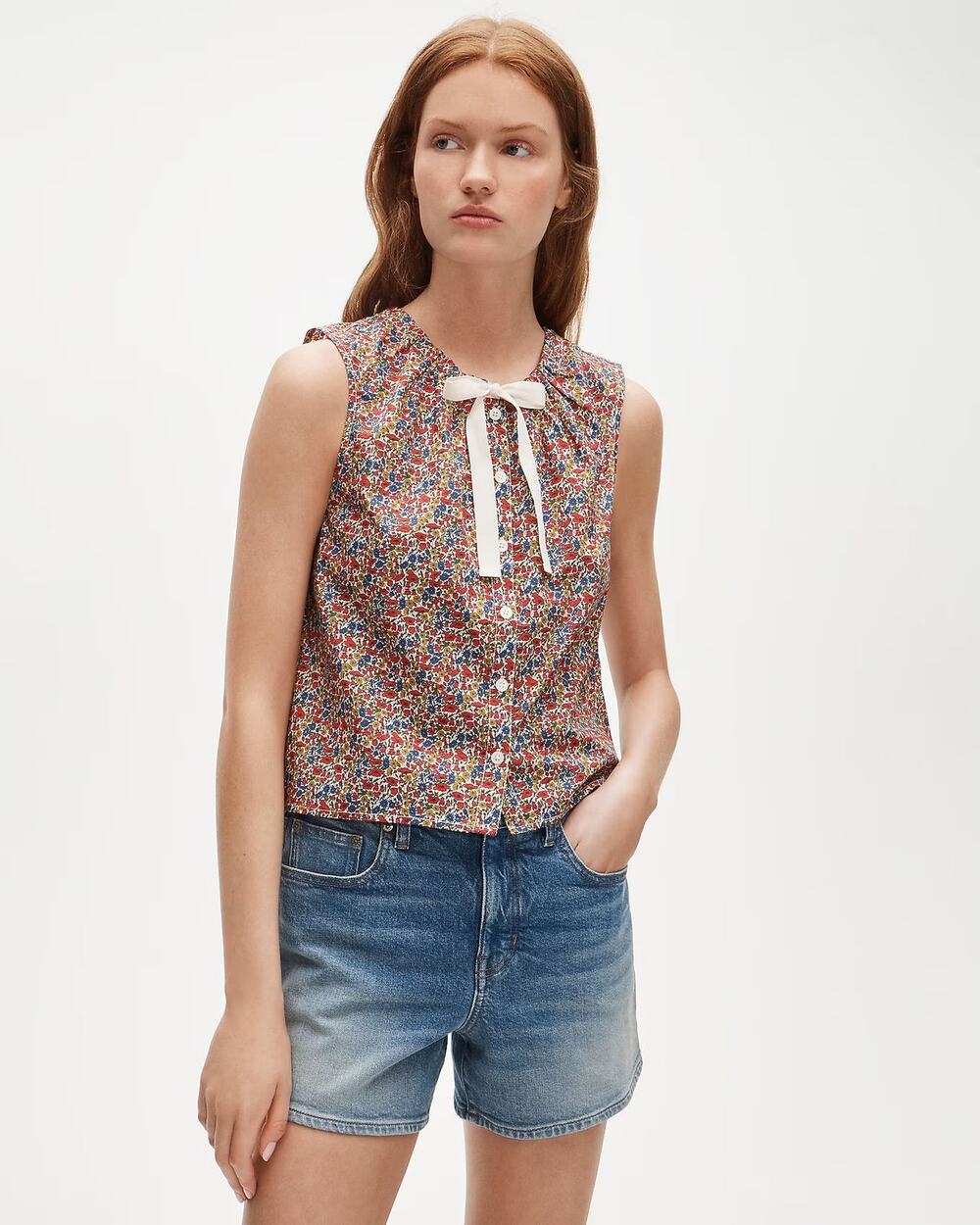 NWT J Crew Tie-Neck Button-Up Tank Top in Liberty® Floral Fabric L